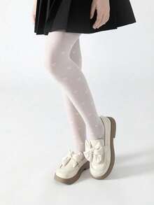 2pcs Girls Classic Black Tights, Cute Heart Pattern Leggings, Snag-Resistant Stockings For Daily And Back To School Outfits - Black - View 12