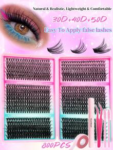 800片装超值假睫毛套装，30D+40D+50D卷翘度，浓密蓬松，打造自然猫眼效果，附赠胶水和必要工具，易于佩戴，新手友好，适合居家DIY及各种场合。 - 黑色 - 查看 2