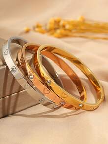 1 chiếc vòng tay hình trái tim bằng thép không gỉ mạ vàng 18K, thiết kế tối giản và sang trọng, thích hợp cho phụ nữ đeo khi hẹn hò. - hình trái tim - Xem 2
