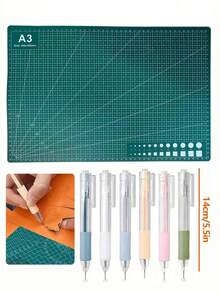 A2/A3/A4/A5 绿色自愈切割垫，0.1mm 和 0.23mm 厚防割工艺切割板，适用于皮革、布料、纸张等，多功能家用 DIY 手工垫，带可伸缩精密切割工具，随机颜色工艺切割工具套装，适用于 DIY 剪贴簿、信封制作和工艺项目 - 綠色 - 查看 3