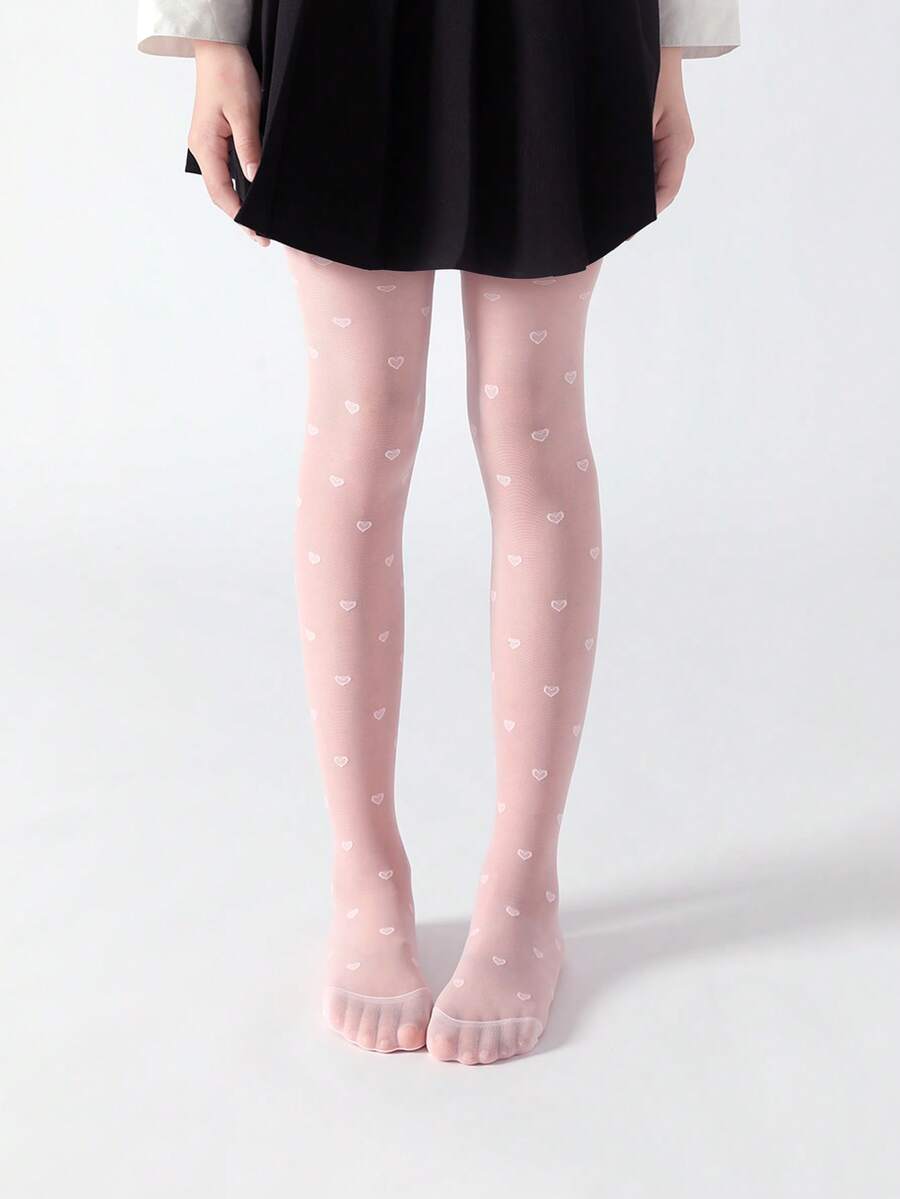 1/2/3/5 双女童紧身裤，儿童紧身裤，婴儿紧身裤，粉色，纯色，儿童舞蹈裤，无脚网眼紧身裤，卡通心形图案，提花薄款，高弹无脚网眼丝袜，网眼袜，舞蹈袜，适合日常穿着，可爱校园风舞蹈裤，春夏常规无脚裤，适合学生日常聚会，搭配裙子、短裤、鞋子，开学紧身裤，新学期，教室