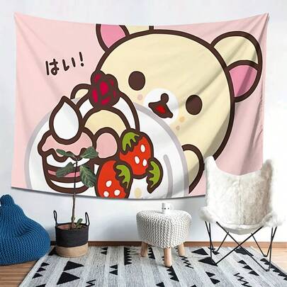 1 Peach-Colored Light Beige Wall Tapestry - Japanese-Style Cute Rilakkuma Decoration, Soft Tones, Suitable For Living Room, Bedroom, Dormitory - No Power Required, A Housewarming Gift For Anime Fans