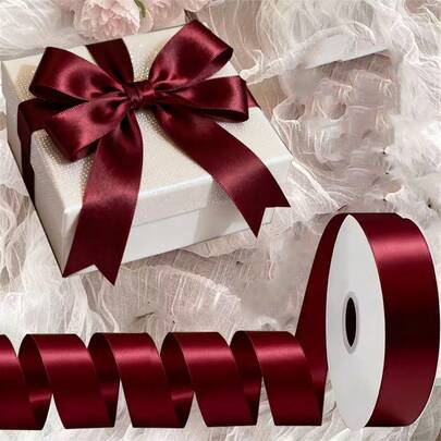2300厘米酒红色蝴蝶结丝带，多用途装饰丝带，适用于礼品包装，缎带，长款双面丝带，适用于情人节、生日、婚礼、周年纪念日、母亲节装饰蝴蝶结丝带，DIY礼品包装