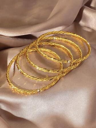 Disponible en set de 1 pieza/3 piezas/4 piezas, brazalete de cobre chapado en oro de 24K con diámetro de 62mm, adecuado como regalo de joyería para mujeres, se puede usar a diario, en fiestas y en varios festivales