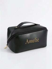 Customized Embroidered Makeup Bag, Personalized Embroidered Leather Cosmetic Bag, Large Capacity Makeup Bag, Bridesmaid Gift, Bridal Party Gift, Zipper Top Makeup Bag - Multicolor - View 9