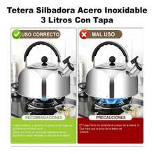 Botella de acero inoxidable duradera de 3 litros con silbato para acampada, con asa plegable, tetera con silbato para fogones, acero inoxidable de grado alimentario, tetera con silbato de acero inoxidable, cafetera, para interior y exterior, acampada, senderismo, picnic, botella de acero inoxidable con silbato para acampada, tetera ligera: apta para fogones eléctricos, de convección, cerámicos y de gas, esta tetera se puede utilizar casi en cualquier momento y en cualquier lugar. - Plateado - Ver 6