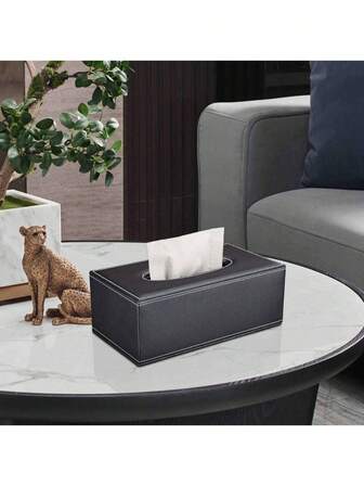 1 pieza Caja de pañuelos de cuero sintético premium, negra con tapa, dispensador rectangular de servilletas/pañuelos, decoración de caja de pañuelos para hogar/oficina/coche, diseño con base magnética (negro), decoración del hogar y baño, decoración de otoño, suministros de vuelta al colegio