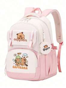 Capybara 超大容量熊猫印花背包 - 可爱的拼接设计，带圆形零钱包，耐用尼龙材质，轻便背包，适合日常使用。可爱拼接设计，尼龙材质，轻便学生背包，适合高中和大学学生，返校用品必备，办公用品，情人节礼物，书包