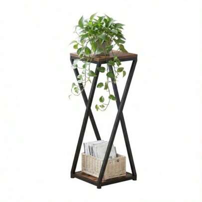 Plant Stands & TablesSoporte Alto para Plantas de Interior Pedestal de 2 Niveles Mesa Auxiliar Pequeña y Alta para Esquina