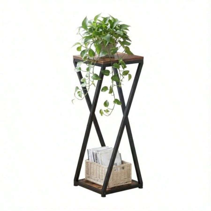 Plant Stands & TablesSoporte Alto para Plantas de Interior Pedestal de 2 Niveles Mesa Auxiliar Pequeña y Alta para Esquina - Marrn - Ver 1