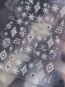 1片装冬季天鹅绒雪花水钻白色奢华梦幻5D美甲贴纸，自粘式按压美甲贴，适合女性优雅节日美甲装饰，可用于圣诞节、新年派对 - 彩色 - 查看 5