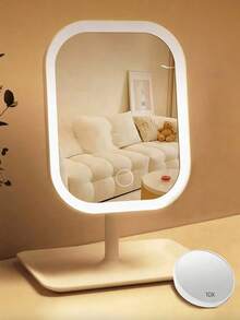 1pc Tri-Color LED Makeup Mirror, Adjustable Brightness, Rechargeable Foldable Portable, Touch Control Modern Style With Front Light, Ideal For Home Decor, Bathroom, Student Dorm Daily Use, Fashionable Design