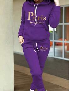 2026 Valentine Outfits For WomenWomen's Autumn Clothing Fleece Casual Set Fashion Printed Hoodie  Loose And Comfortable Christmas Fit WomenLoose And Comfortablevalentine's Day - 紫色 - 查看 1
