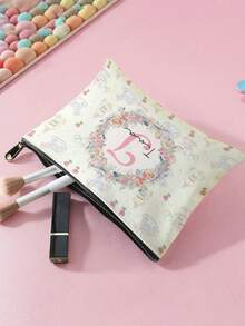 1pc Customizable Name/Text, Cartoon Floral & Animal Pattern Double-Sided Print Travel Portable Cosmetic Storage Bag, Multi-Function Zipper Makeup Bag Wallet, Perfect For Children's Skincare Storage, Can Be Customized According To Your Name - Multicolor - View 5