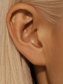 EleRunis 1PC 925 Sterling Silver Water Drop Tree Flat Back Cartilage Helix Piercing Fine Jewelry For Daily Wear Wedding Party Engagement Anniversary Valentine's Day - Gold - View 9