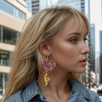 Une paire de boucles d'oreilles en forme de ballon en cœur acrylique brillant - boucles d'oreilles mode femme, design de ballon romantique doux de style goutte Y2K de niche, pour les fêtes d'anniversaire, les rassemblements de vacances, la Saint-Valentin, le style campus, les sorties, le port quotidien attrayant