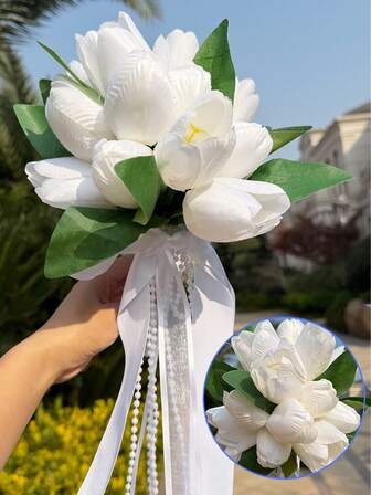 1PC Artificial Tulips Bridal Wedding Festival Decor Bouquet Flower Wedding Bouquet Valentine's Day Mother's Gift Day Decorations