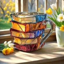Handcrafted 3D Stacked Books Mug - Ceramic Coffee & Tea Cup With Stacked Book Design, Glossy Finish & Sturdy Handle - Unique Gift For Readers, Writers, Book Lovers - Ideal For Home, Office, Library Use - ABS(A) - 查看 1