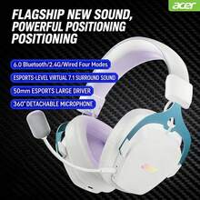 Acer OHR614 Over-Ear Quad-Mode Wireless Gaming Headset: Bluetooth/Wired Dual-Mode Switching, 7.1 Surround Sound With Precise Positioning, Dedicated For Gaming, Compatible With PCs And Multiple Devices. - White and Blue - View 1