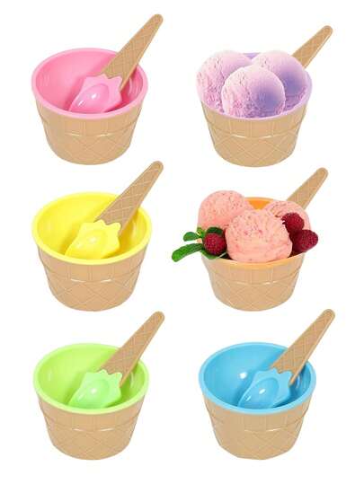 1pc Cartoon Candy Color Ice Cream Bowl With Spoon Ice Cream Bowls, Dessert Bowl, Yogurt Bowl, Oat Bowl, Reusable Ice Cream Cup, Cute Ice Cream Bowls, Ice Cream Cups, Utensils, Plastic Bowls, Water Bottles