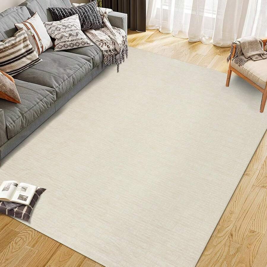 Solid Color Minimalist Area Rugs For Living Room, Low Pile Washable Rug, Soft Floor Carpet For Bedroom Home Office Decor - Màu be - Xem 1
