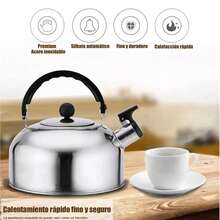 Botella de acero inoxidable duradera de 3 litros con silbato para acampada, con asa plegable, tetera con silbato para fogones, acero inoxidable de grado alimentario, tetera con silbato de acero inoxidable, cafetera, para interior y exterior, acampada, senderismo, picnic, botella de acero inoxidable con silbato para acampada, tetera ligera: apta para fogones eléctricos, de convección, cerámicos y de gas, esta tetera se puede utilizar casi en cualquier momento y en cualquier lugar. - Plateado - Ver 2