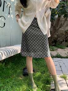 法式复古格子网纱裙，百搭休闲女裙 - 灰色 - 查看 7