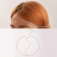 European And American Cross-Border INS New Hair Accessories Pearl Chain Headband Exotic Style Inlaid Diamond Chain Forehead Ornament Hair Accessories For Women - 30885-hc-G-EP - Xem 8