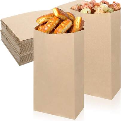 200/150/100 Pcs Brown Kraft Paper Mini Snack Bags, 9.5*5.1*3.1 Inch Lunch Bags For Valentine's Day, Wedding, Gifts, Groceries, Candy, Cookies, Sandwiches, Popcorn, Bread, Snacks (Brown)