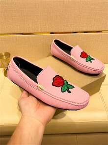 Designer Men's PU Leather Fashion Casual Loafers High-End Penny Shoes Walking Loafer Driving Shoes Flat Man - Pink - View 4