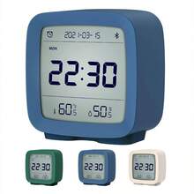 - Reloj despertador digital inteligente con mltiples alarmas, funciona con pilas, pequeo reloj despertador con visualizacin de temperatura y humedad para recmara, fcil - Azul - Ver 2