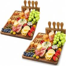 Wooden Cheese Board Set, Charcuterie Sets Cheese Tray Appetizer Board And Meat Platter, With 4 Stainless Steel Cheese Knives Easy To Carry, Perfect For Wedding Gifts Christmas Birthday Parties Halloween Gifts, Kitchen Travel-Friendly, 2/1 Sets - Brown - View 13
