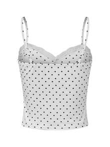 Women's Y2K Dot Print Cami Tank Top Fairy Lace Trim Sleeveless Bow Front Slim Fit Camisole Crop Tops Sexy Backless Sleeveless Vest Shirt Summer Cute Going Out Tops Club Streetwear - 白色 - 查看 7