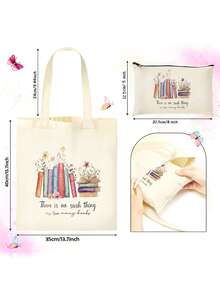 2 Pcs/Set Bookmark Stationery Coffee Flower Pattern Shoulder Bag And Makeup Bag Set, Multi-Purpose Class Handbag Pencil Case Set, For School, Library, Travel, Beach Vacation, Cruise Travel, Lightweight Foldable Canvas Bag Set, Birthday Gift For Women, Birthday Festival New Year Valentine's Day Mother's Day Back To School Teacher's Day Thank You Gift For Teacher Must-Have Travel Bag Luggage Bag Duffle Bag Overnight Bag Large Capacity Durable Travel Organizer Cruise Essential Vacation Essentials Travel Essential Holiday Essential - Beige - View 9