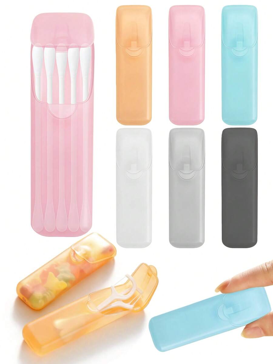 5/10个装迷你旅行牙签盒带盖，便携式户外收纳盒，小巧药盒，胶囊形容器（颜色随机），适用于存放牙签、牙线、棉签、小物件 - 彩色 - 查看 1