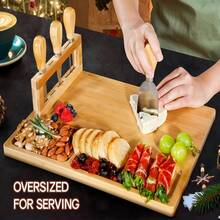 Wooden Cheese Board Set, Charcuterie Sets Cheese Tray Appetizer Board And Meat Platter, With 4 Stainless Steel Cheese Knives Easy To Carry, Perfect For Wedding Gifts Christmas Birthday Parties Halloween Gifts, Kitchen Travel-Friendly, 2/1 Sets - Brown - View 4