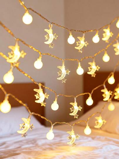 1 String 1.5/3/6M Indoor Decorative Plastic Star & Moon String Lights, Battery Powered, Bedroom Decor Starry Lights, Suitable For Home Decor, Wall Decor, Wedding Party Holiday Decoration Globe Lights, Decor Lights