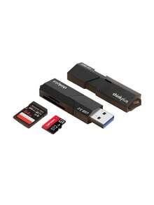 Lenovo قارئ بطاقات D204، قارئ بطاقات TF/SD 2 في 1، شريحة قوية لقراءة ملفات بسعة 2 تيرابايت بسهولة، نقل ملفات مجمعة بكفاءة ونقل مستقر - الأسود - مشاهدة 1