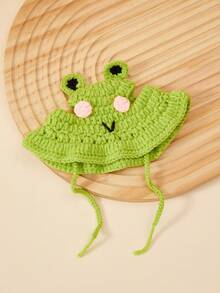 PETSIN 1顶手工针织小狗/小猫/青蛙造型宠物帽，涤纶材质，趣味派对头饰，适合小型猫咪佩戴