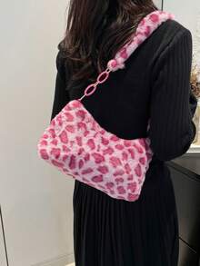 Leopard Print Fuzzy Shoulder Bag (Print Placement Random) - Pink - View 2