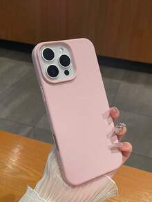 1pc Pink Faux Leather Texture Phone Case With Lens Protection And Shock-Absorbing Function, Suitable For IPhone And Galaxy, Minimalist Fashionable Aesthetic Accessory For IPhone 15/16/17/17 Pro Max - Pink - View 1