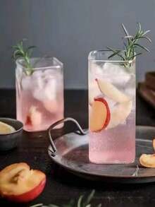 1PC Square Glass Cup, Modern Crystal Clear Highball Tumbler, Unique Versatile Drinkware For Iced Coffee/Cocktails/Water/Juice, Home Kitchen & Bar Essential (Without Straw) - Multicolor - View 2