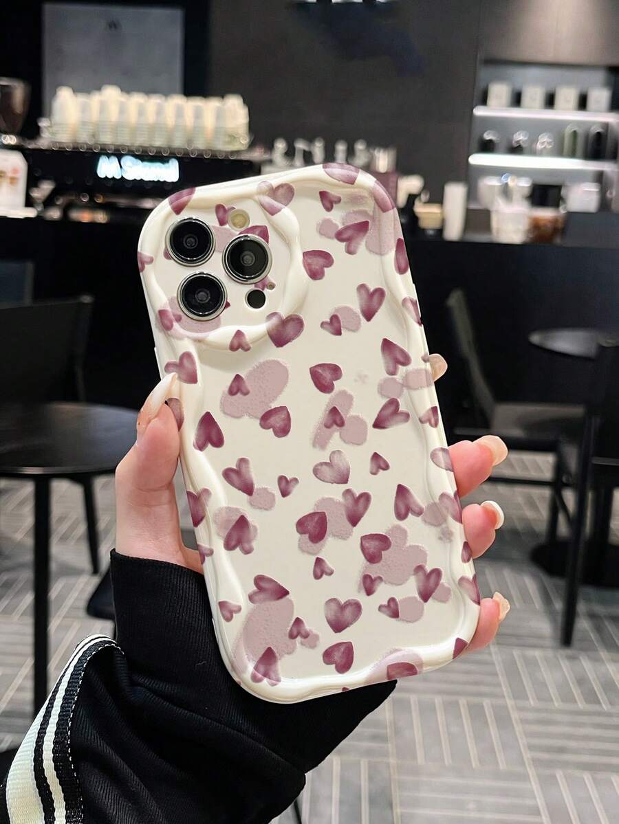 1pc Romantic Pink & Purple Heart Pattern Phone Case, Fresh & Sweet, Compatible With IPhone 17 16 15 14 13 12 11 8 7 Plus/Pro/Max, Ideal Gift For Halloween, Back To School, Valentine's Day, Birthday For Girlfriend, Boyfriend, Friends, Or Personal Use - Multicolor - View 1