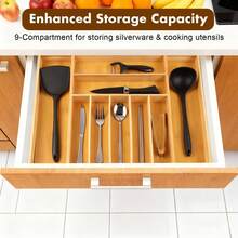 Expandable Drawer Organizer Bamboo Tray, Adjustable Cutlery & Utensil Holder For Kitchen, Office, Jewelry & Junk Drawers - gừng - Xem 6