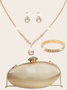 LETODE Rhinestone Jewelry Set Bling Necklace Earrings Bracelets Set For Women Evening Clutch Bag Bridal Wedding Gold Satin Fashion Metal Decoration Purses For Women Prom With Detachable Metal Chain For Wedding And Party Shoulder Bag For Women Clutch Purses For Ladies Bag Women's Handheld Evening Bag Versatile Handheld Bag Cocktail Party Wedding New Wallet Banquet Bag - Gold - View 14