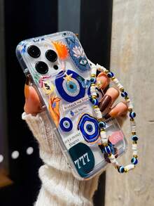 Personalized Evil Eye Amulet Airbag Anti-Drop Phone Case Compatible With Apple 11/15/12/13/14/16, 16 Pro Max/13 Pro Max/XR/XS/MINI 17 Pro Max, Galaxy S21, S20, A21S, A13 5G, A52, A33, S24, S23 Ultra, S25 Ultra And Other Models - Multi-colored Hanging Rope - View 4