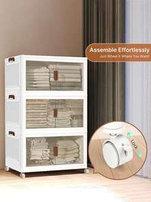 45cm/5layers Storage Boxes With Doors And Wheels, Stackable And Foldable Cabinets, Suitable For Wardrobes, Living Rooms, Bedrooms, Offices, Wardrobe Storage Boxes, Decorative Handles, Easy-To-Move Wheels, Wardrobe Storage Boxes And Storage Space. - White - View 6