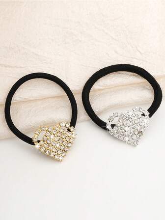 1 pieza Coletero decorado con rhinestones, lazo para el cabello con diseño de corazón y geométrico de moda para mujeres