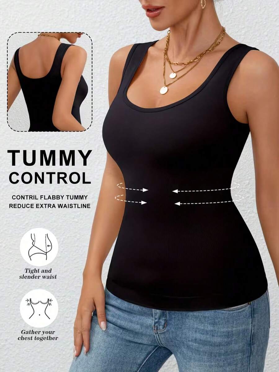 LRNG XMNG EA Women Seamless Compression Camisole, Sleeveless Comfortable Shapewear, Fitness Waist Trainer Top, Solid Color Undershirt - Black - View 1