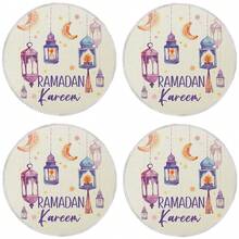 1/4/6pcs Middle Eastern Festival Series Round Placemats, Purple Crescent Moon Candle Holder Flower Decor, Lantern Pattern, Polyester Placemats, Heat Insulation Pads, Kitchen Decor Table Mats, Western Dining Table Mats, Tabletop Decorations - Multicolor - View 4